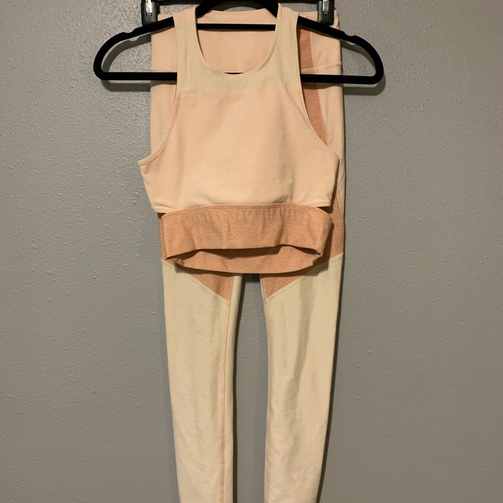 Outdoor Voices Tri-Tone Leggings + Crop Top